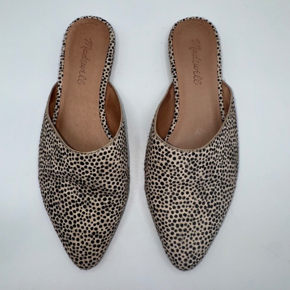 Madewell Remi Loafers Women's 6.5 Pointed Toe Calf Hair Mules Flats Cheetah - Picture 4 of 12